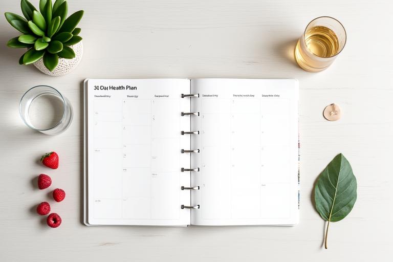 A calendar or planner with notes and healthy food sketches, symbolizing a structured 30-day gut health plan.
