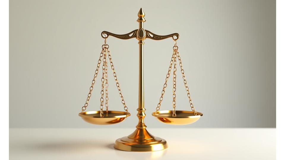 Scales of justice with a subtle shield icon, representing balance and protection